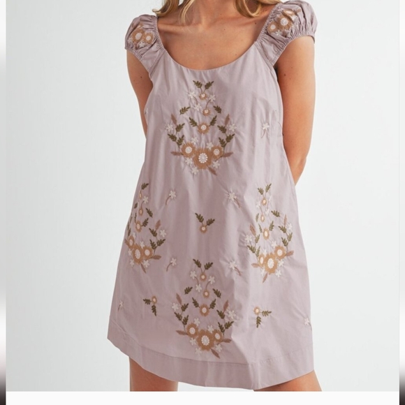 Embroidered Floral Mini Dress - Mable - Picture 1 of 5